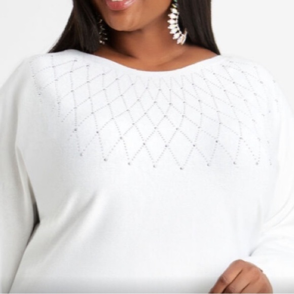 ASHLEY STEWART NWT, Plus Size 22/24 Women’s White Rhinestone Dolman Sleeve Swe… - Picture 2 of 4